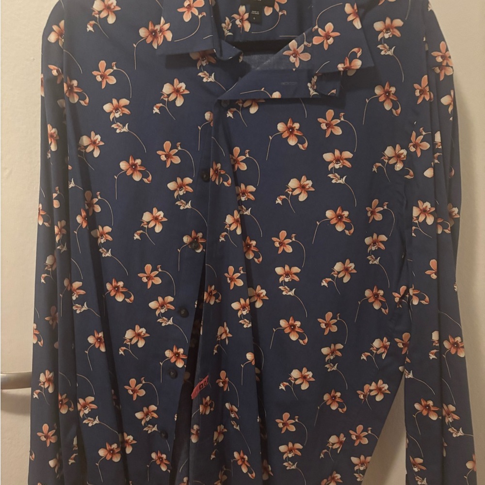 Express Blue Floral Dress Shirt